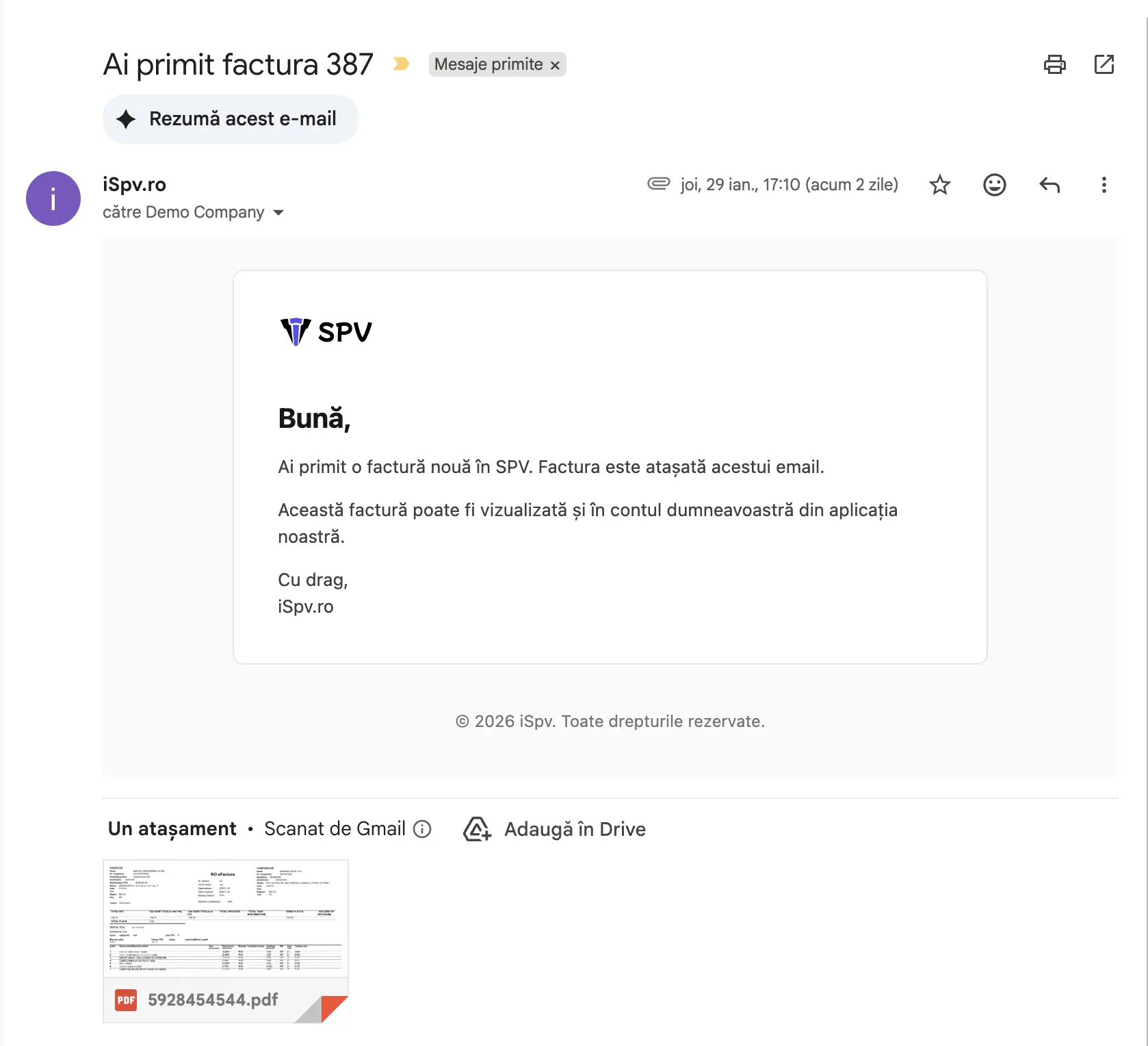 Notificări email pentru e-facturi noi